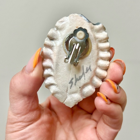 80s Vintage 🩵 Handmade Clay & Crystal Clip-On Statement Earrings - Picture 3 of 3